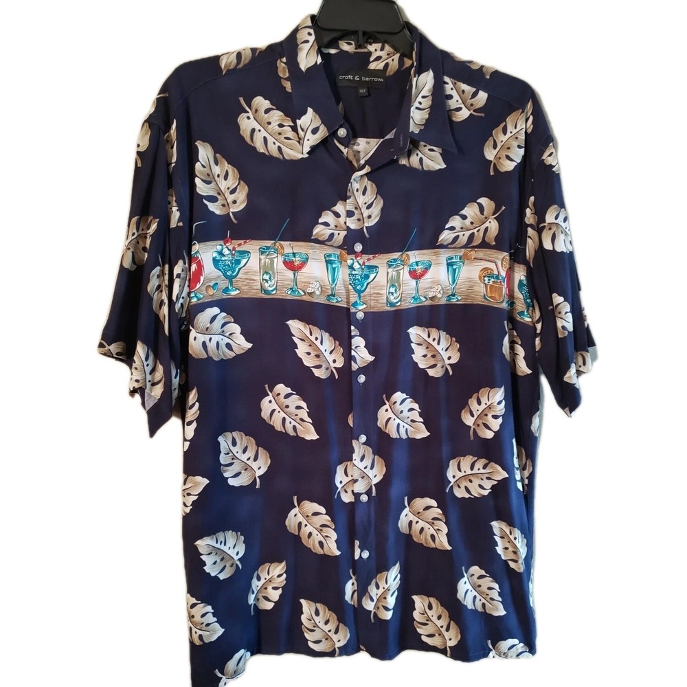 Croft And Barrow Mens Short sleeve Tropical Hawaiian Cocktail Shirt XLT Navy EUC
